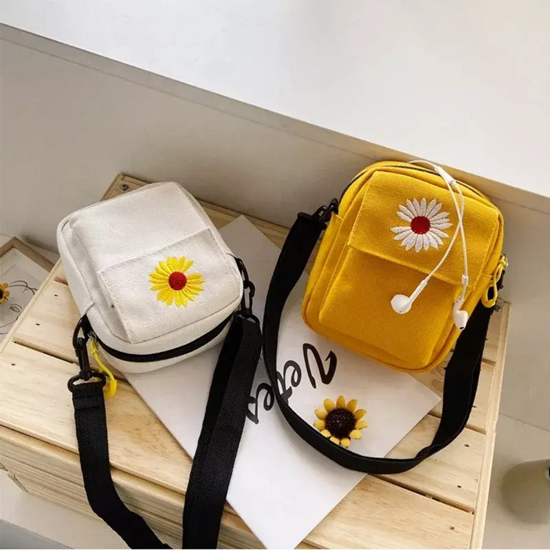 LAB01  Women's Single Shoulder Bag Fashion Solid Color Casual Handbag Outdoor Daisy Canvas Handbag  Cross-body Bag