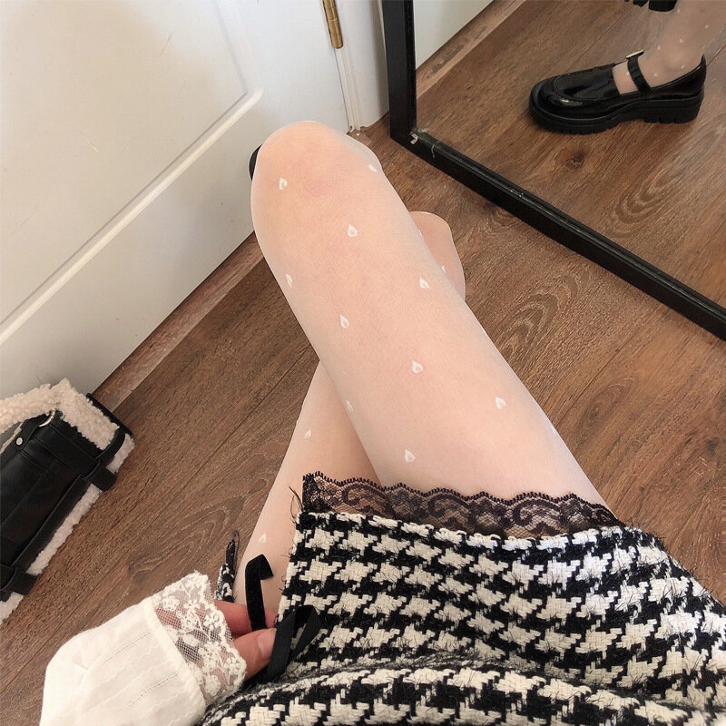 Mulheres sexy meias sem costura sexy renda malha fishnet meia-calça verão náilon polka dot print apertado meia meias femininas