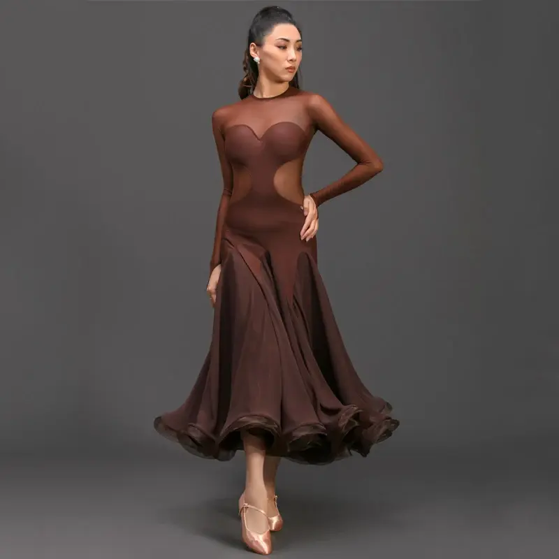 Женское Сетчатое платье для латиноамериканских танцев, одежда для тренировок и выступлений, национальный стандарт