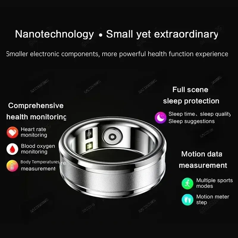 خاتم إصبع ذكي للرجال من سبائك التيتانيوم ، جهاز تعقب لياقة بدنية صحي ، مراقبة أكسجين الدم ، معدل ضربات القلب ، النوم ، هدية سيدة ، أو