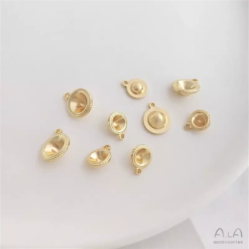 14K Banhado A Ouro Rodada Lace Bead Cap Pendant, DIY Sticky Pearl, Diamond Cup, Bead Holder Acessórios, Pulseira, Brincos, C101