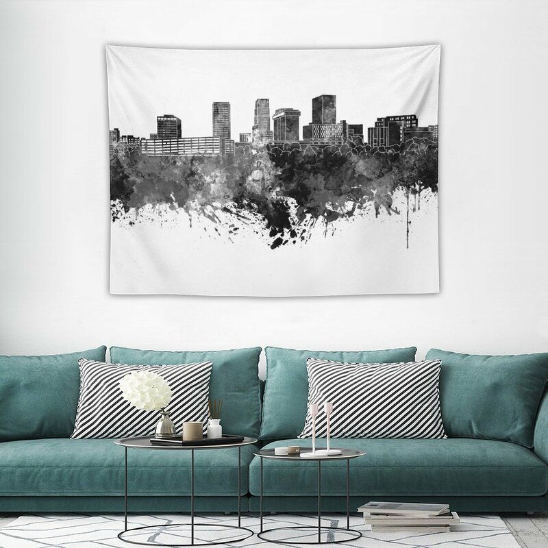 Akron Skyline in Black Aquarelle Tapisserie, Chambre, Esthétique, Décor de maison, Murale