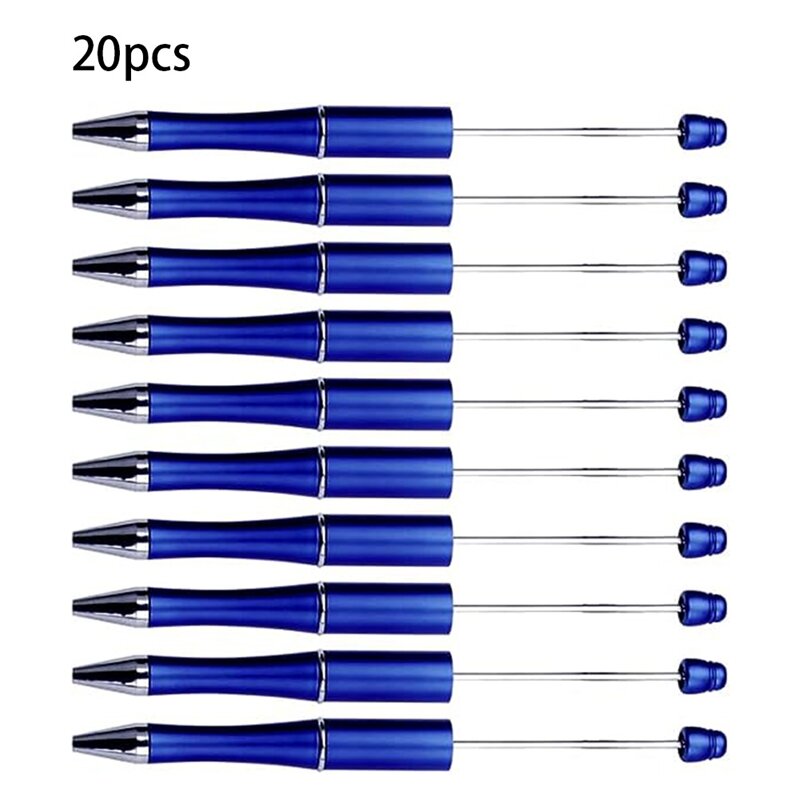 20Pcs DIY Beaded Pens Rotating Plastic Beaded Ballpoint Pen Shaft For DIY Pen Decoration Supplies Office School 14Cm (Blue)
