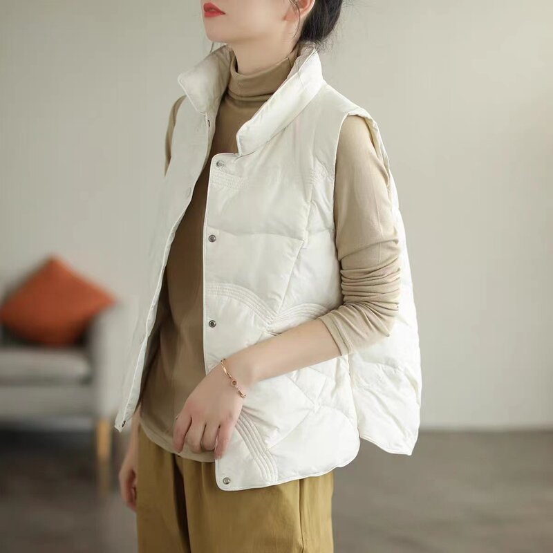 90% Super Light White Duck Down Women's Thin Down Coats Women's Duck Down Sleeveless Jacket Stand-up Collar Vest Clothing