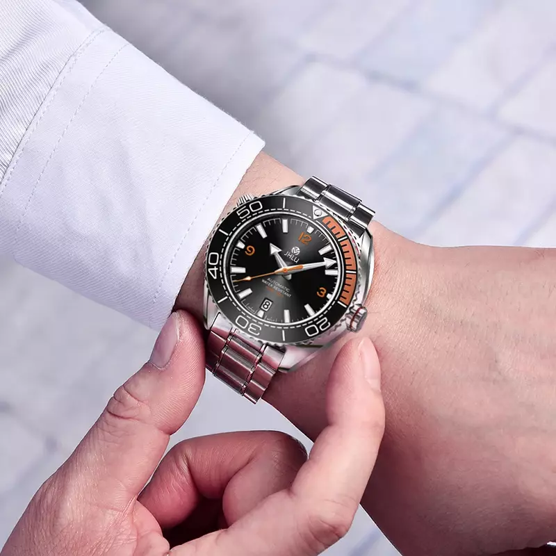 Originele Mode Heren Naaister 600 Mechanisch Horloge Merk Gebogen Saffier Glas Waterdicht Zakelijk Horloge