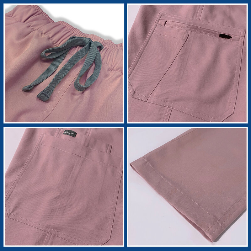 Calças de dentista para mulheres, uniforme de enfermeira, calças de trabalho, cor sólida, mais bolsos, Pet Clinic, parte inferior, acessórios