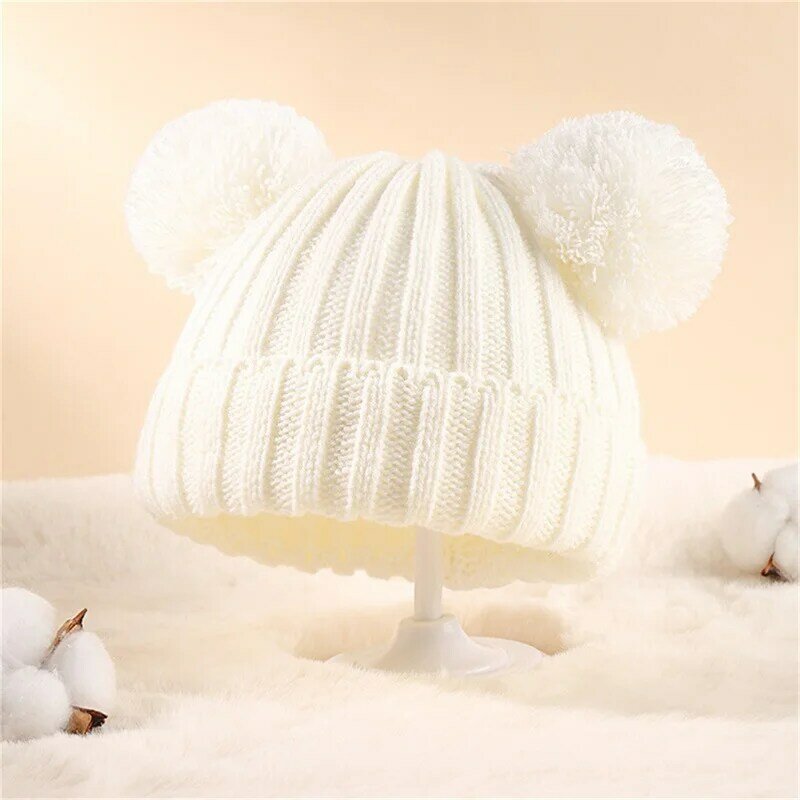 Bmnmsl Baby Girls Boys Beanie Solid Color Double Bobbles Fall Winter Warm Cap Toddlers Beanie Knit Hat