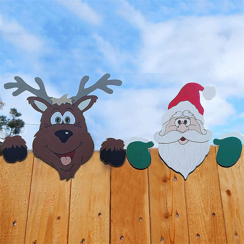 2024 New Year Santa Deer Claus Fence Peeps Christmas Decoration Outdoor Holiday Occasion Home Garden новы Decoration Navidad