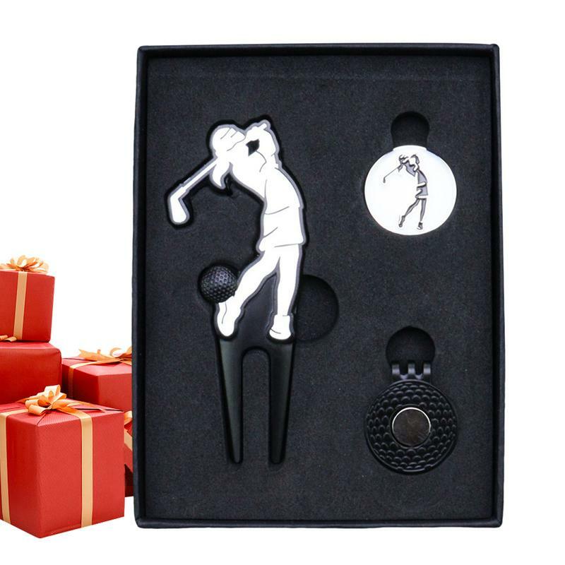 Spidol untuk Golf, penanda bola Golf, garpu dan klip topi dalam logam portabel, spidol bola Golf, alat perbaikan Divot
