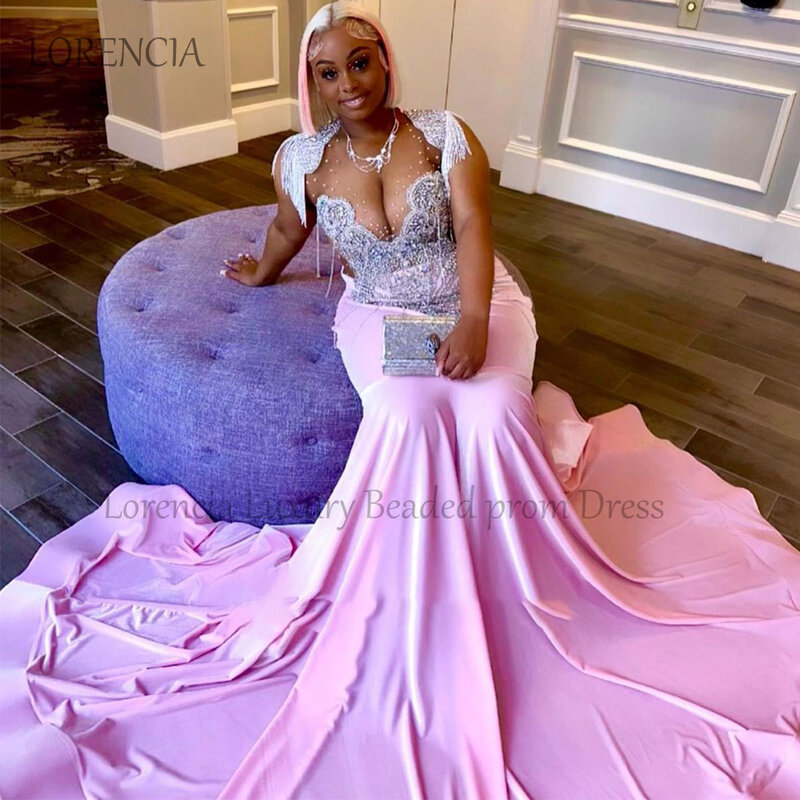 Luxury Rhinestones Pink Mermaid Prom Dresses 2024 For Black Girls Diamond Evening Party Gowns Sparkly Formal vestidos de gala