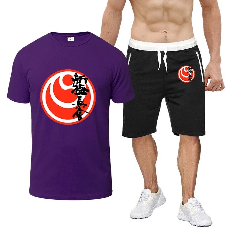 Jingpin 가라테 남성용 반팔 티셔츠 및 반바지 인쇄 세트, 편안하고 캐주얼한 패션 세트, 8 색 신상