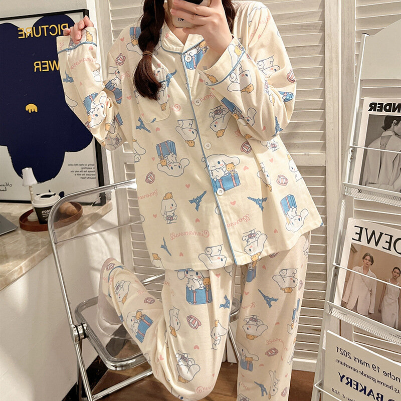 2024 Japanese Sanrio Yugui Dog Pajamas Women's Autumn Long sleeved Cartoon Cute Student Home Clothing Set