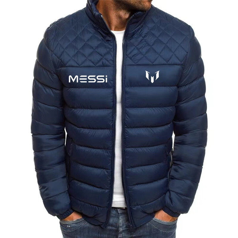 Messi-jaqueta leve de algodão acolchoada masculina, zíper estilo britânico e jaqueta de gola alta, nova marca, primavera e outono