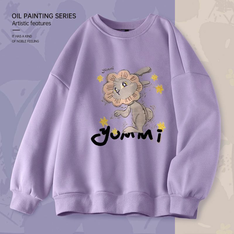 Round neck cute bunny personalized casual sweater for women in autumn and winter long sleeved 2023new early autumn top for women