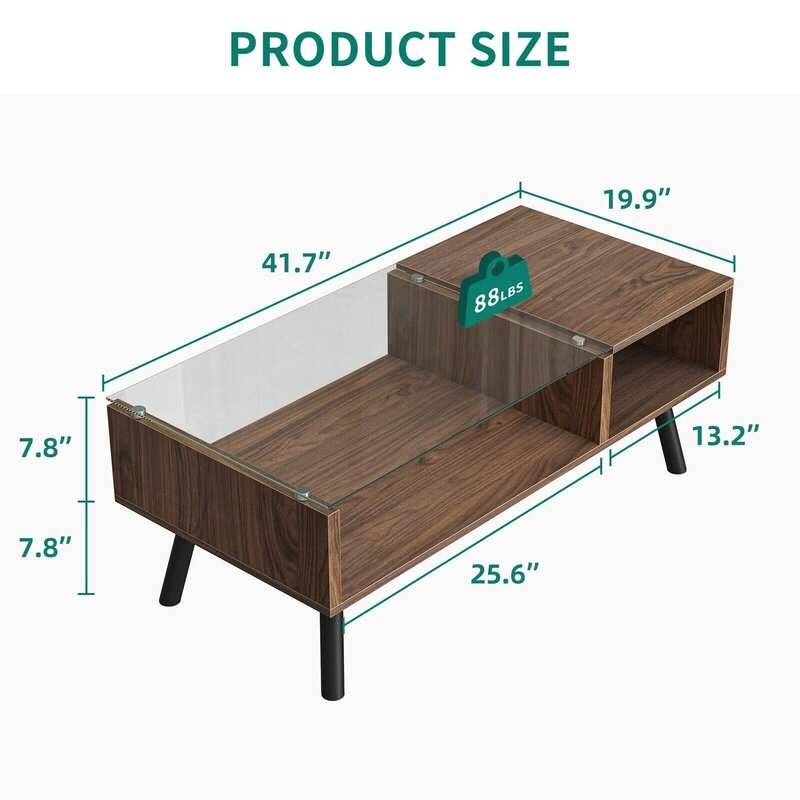 Gratis pengiriman meja kopi kaca 2 tingkat dengan rak penyimpanan meja Pusat Modern untuk ruang tamu