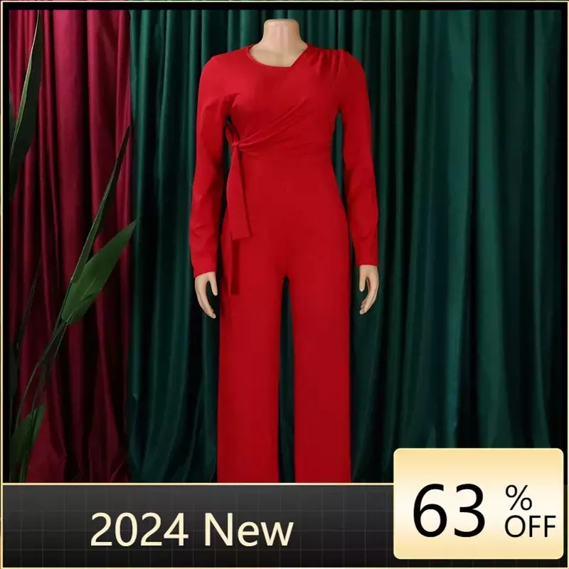 Jednolity kolor kombinezony damskie na wiosenne jesienne z długim rękawem rękaw bandaż luźna moda Streetwear kombinezon szerokie nogawki spodnie spodnie 2023