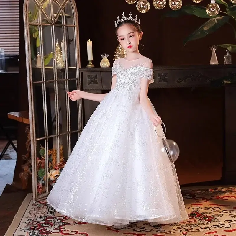 فستان أميرات منفوش للأطفال ، فتاة مزهرة راقة ، فستان زفاف للفتيات ، مدرج ، مدرج ، عرض بيانو