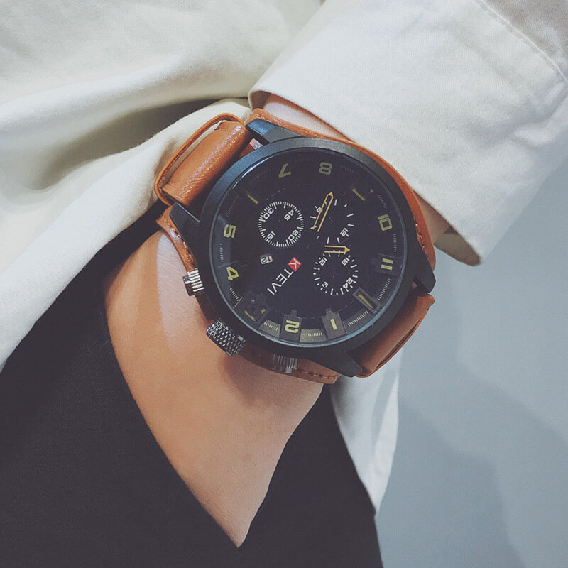 Hot moda zegarek mężczyźni duża tarcza Sport zegarki skórzany pasek ponadgabarytowy zegarek kwarcowy armia zegarek wojskowy Relogios Masculino