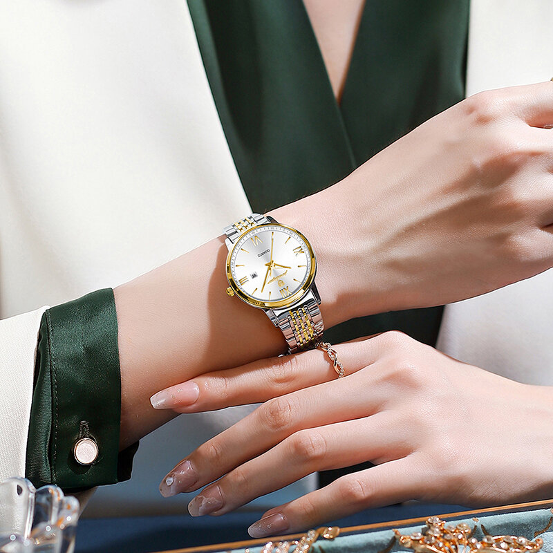 POEDAGAR jam tangan wanita Quartz, arloji tali Stainless Steel tahan air kalender