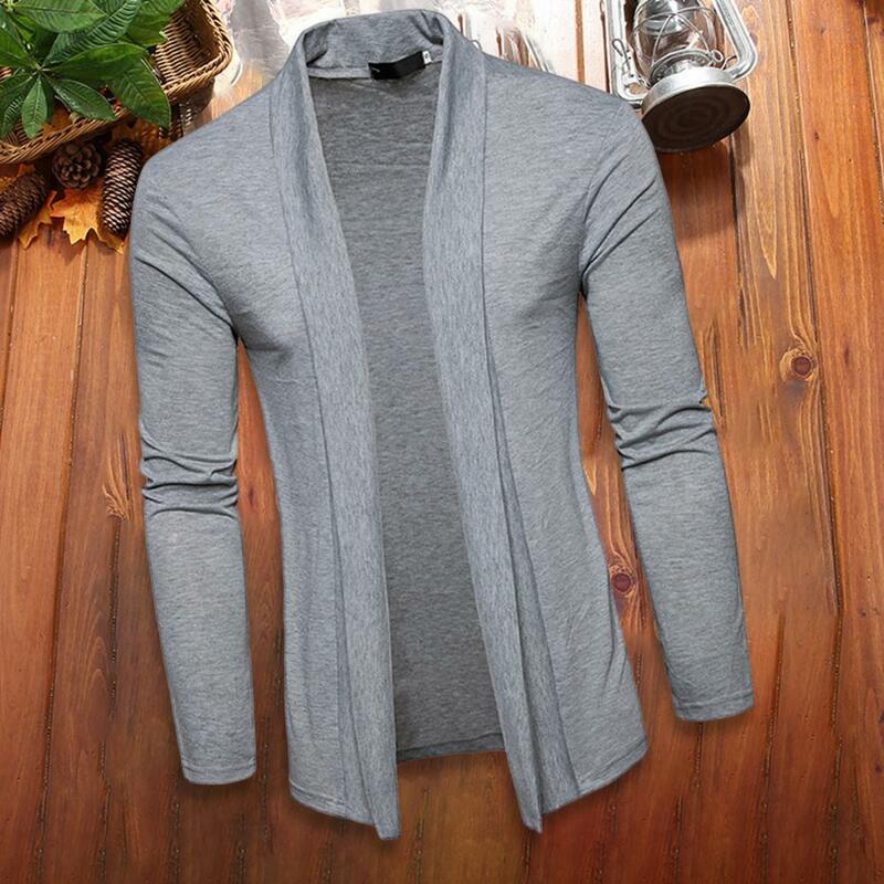 Men Spring Fall Cardigan Long Sleeve Lapel Knitted Soft Breathable Open Stitch Casual Simple Style Men Coat Outwear
