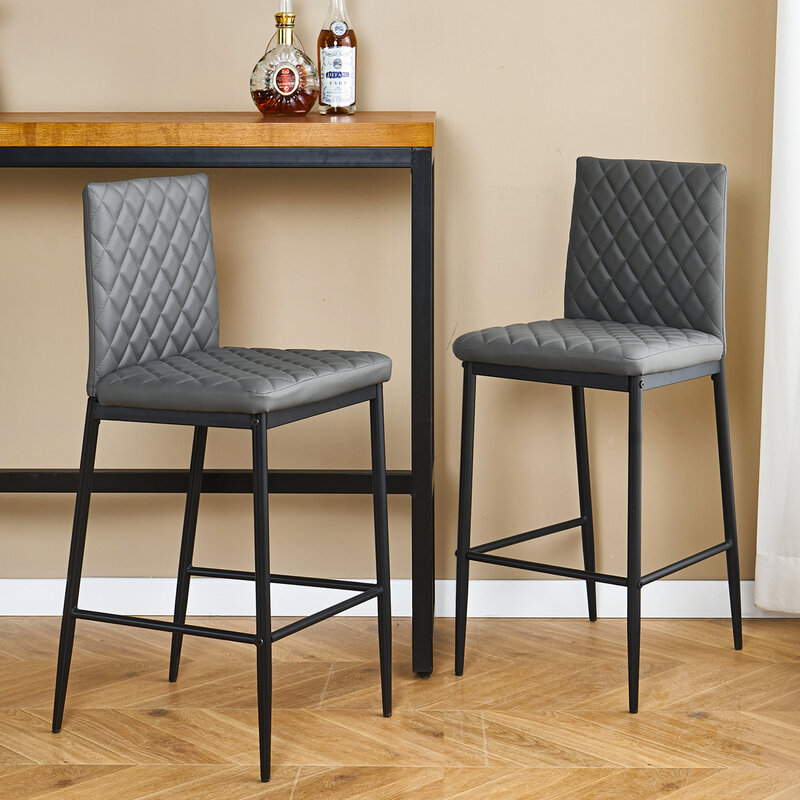 Set of 2 luxurious diamond-shaped flannel bar chairs with high-quality black metal legs for stability and durability. Stylish an