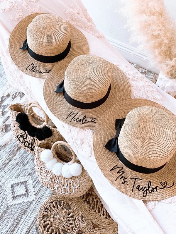 Sombrero de playa personalizado para dama de honor, sombrero de playa flexible, personalizado, novia, dama de honor, regalo de verano