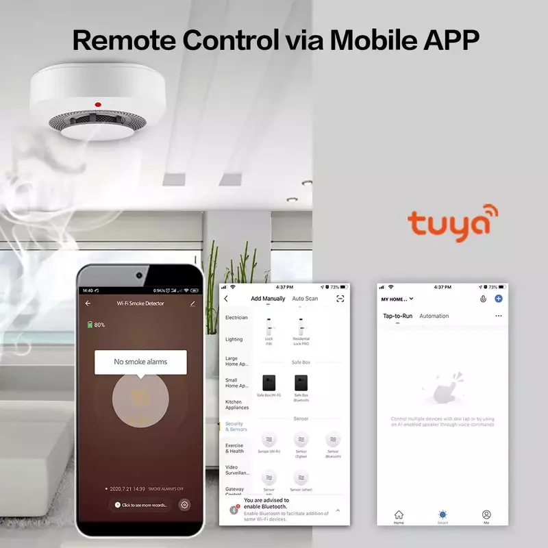 Tuya-ZigBee WiFi Smoke Detector Sensor de Alarme, Smart Home Security, Proteção Contra Incêndios, Smart Life APP, Trabalhar com Alexa, Google Assistant