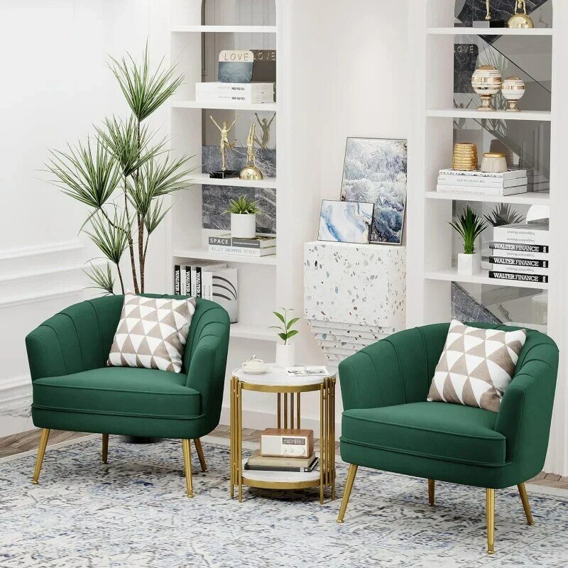 Aksamitne krzesło akcent Andeworld, tapicerowane nowoczesne pojedyncza Sofa krzesło, wygodny fotel do salonu klubowego ze złotą metą
