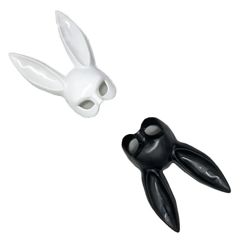 Orelhas compridas preto e branco coelho máscara, decoração de festa halloween, traje cosplay