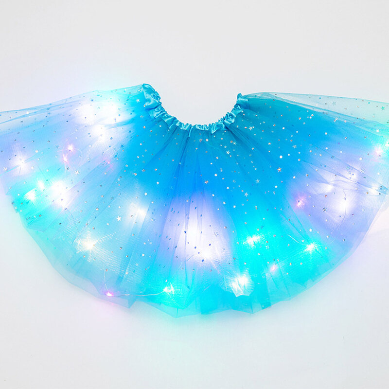 LED Lights Mesh Tutu Skirt Elastic Waistband Pleated Dress