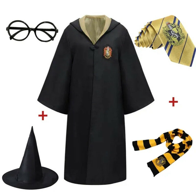 Disfraz de Harry Potter para adultos y niños, conjunto de 6 piezas, Escuela mágica, pañuelo, gafas, sombrero, Par