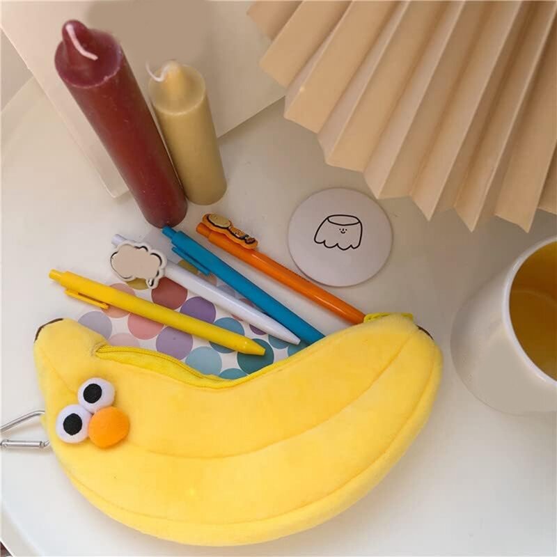 Caja de lápices de peluche suave de personajes creativos, cara divertida, simulación de comida, fruta, ropa de peluche, novedad