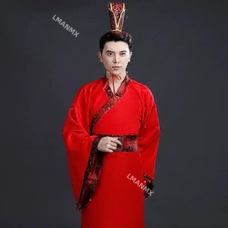 Traje chino antiguo para hombre y mujer, Ropa de baile tradicional chino, bata de satén Hanfu de manga larga, vestido de chico de la dinastía Qing