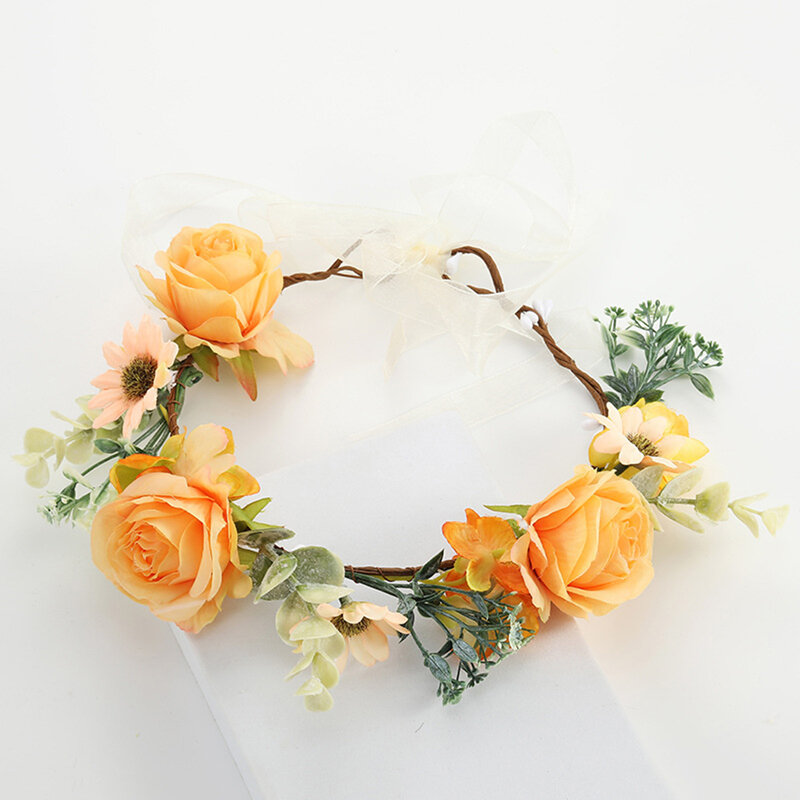 Imitation Flower Plant Handmade Garland Gentle Tie Up Flowers Headgear Ornaments for Banquet Wedding Dresses Skirts