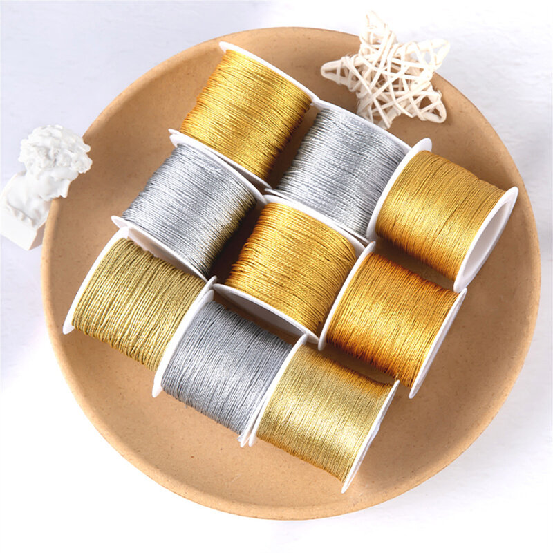 Złoty/srebrny przewód sznurek z makramy do bransoletki naszyjnik sznurek pleciony frędzle z koralikami sznurek Shamballa