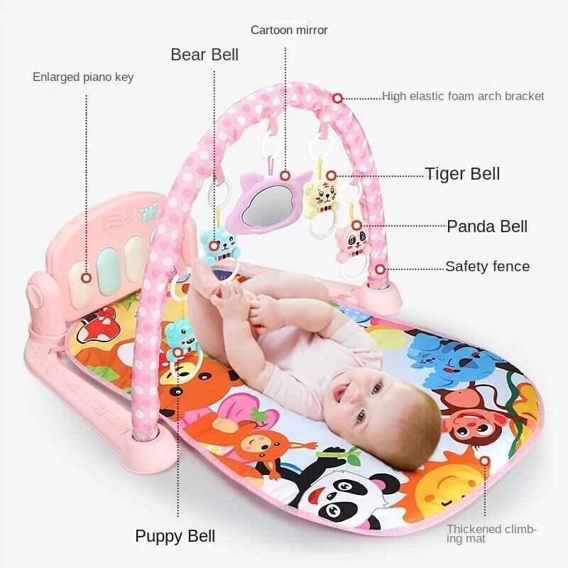 Baby Fitness Piano Keyboard Mat Fitness Rack Newborn Play Blanket For Home Cute Animal Baby Indoor Crawling Activity Mat Toys