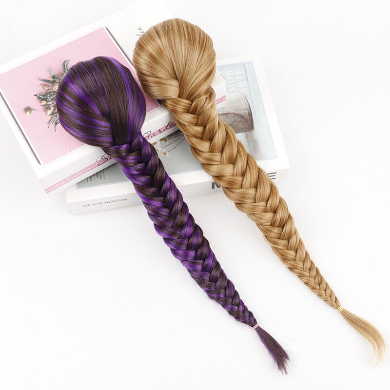 Wig female handmade fishbone braided ponytail elastic mesh drtring net bag fishbone braided wig ponytail