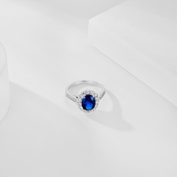925 Silver Oval Cut Ring With Certificated  Sapphire Blue Oval Cut CZ&Moissanite Gemtones&jewelry Factory