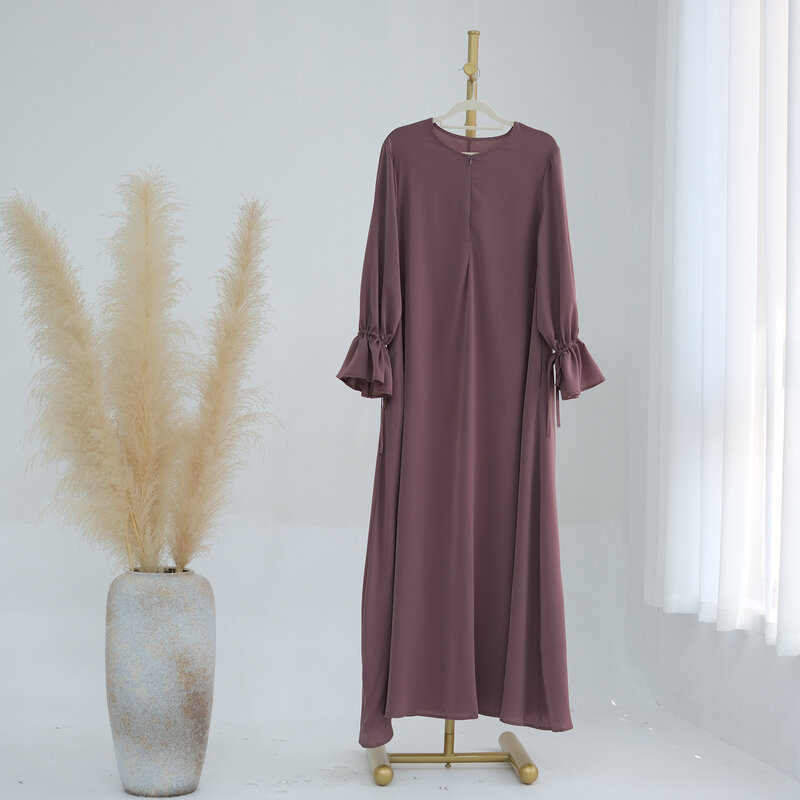 Solid Modest Abaya Muslim Woman Dubai Dresses Flare Sleeve Casual Clothing Islam Dubai Prayer Robe Front Zipper Maxi Dress 2024