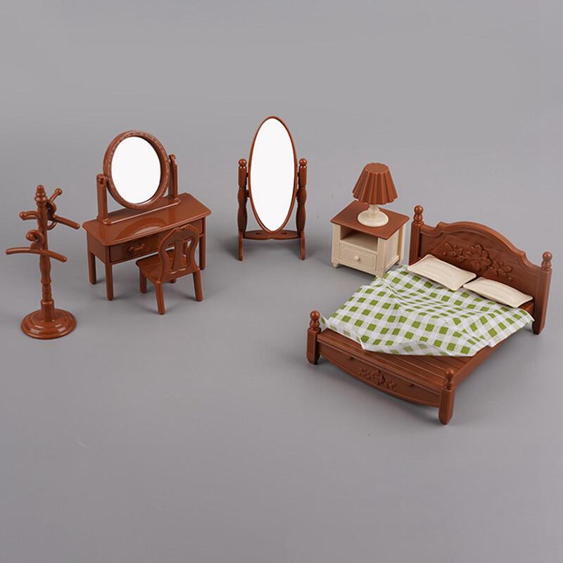 Set furnitur kamar tidur rumah boneka anak-anak mainan pura-pura untuk hadiah liburan