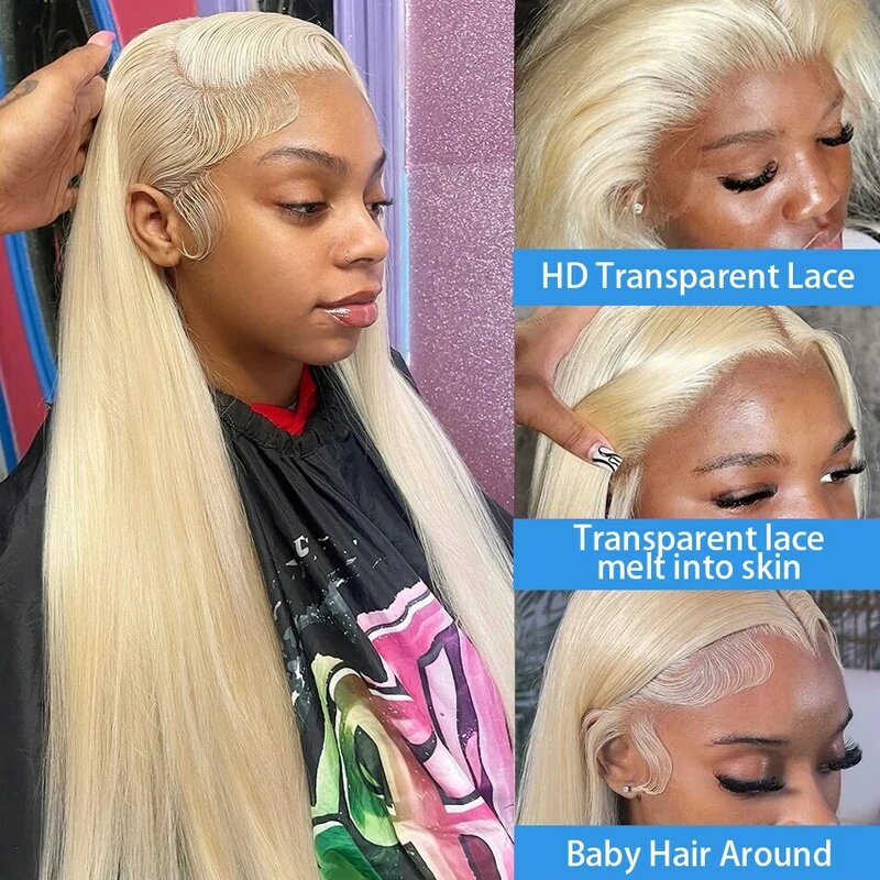 Wig rambut manusia renda depan transparan 30 inci 613 pirang 13x4 HD Wig rambut manusia Remy 200 ketebalan tulang lurus renda Frontal untuk wanita