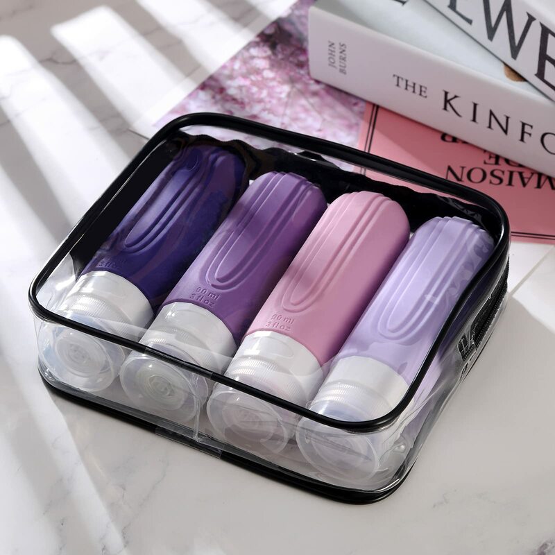4PC/Set Silicone Travel essentials Cosmetics Bottles Squeeze Containers Leakproof Refillable Bottle For Shampoo Conditioner