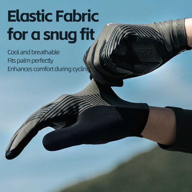 ROCKBROS-guantes antideslizantes para ciclismo, manoplas transpirables de dedo completo para bicicleta de montaña y carretera, pantalla táctil, Primavera