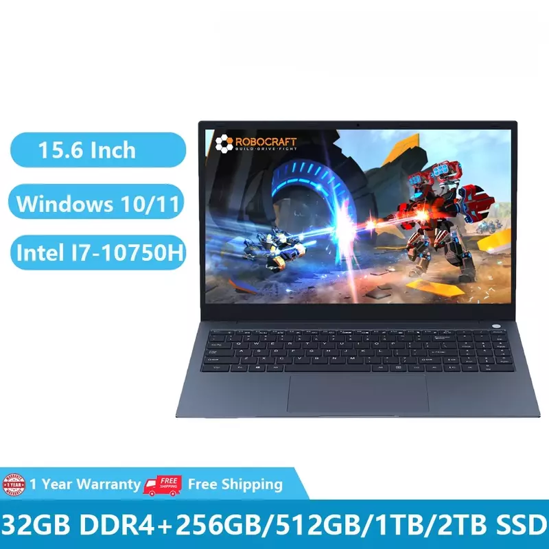 Cheap Gaming Laptops I7 Win11 Computer PC Note Book 10th Gen 15.6 inch Intel Core I7-10750H 32GB RAM 2TB NVME Camera Fingerprint