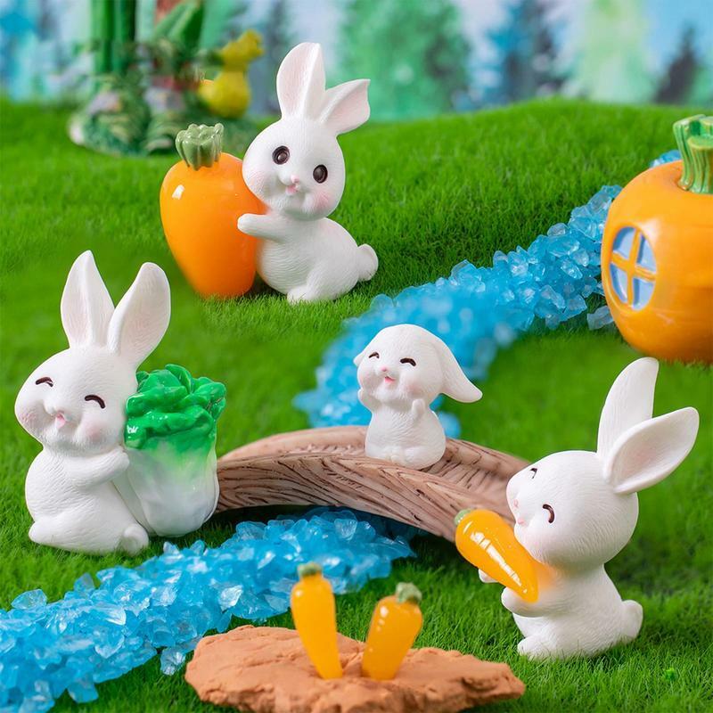 Mini coniglio ornamento in miniatura portachiavi in resina ciondolo ornamento figurine Decorative modello animale per auto case Fairy Garden