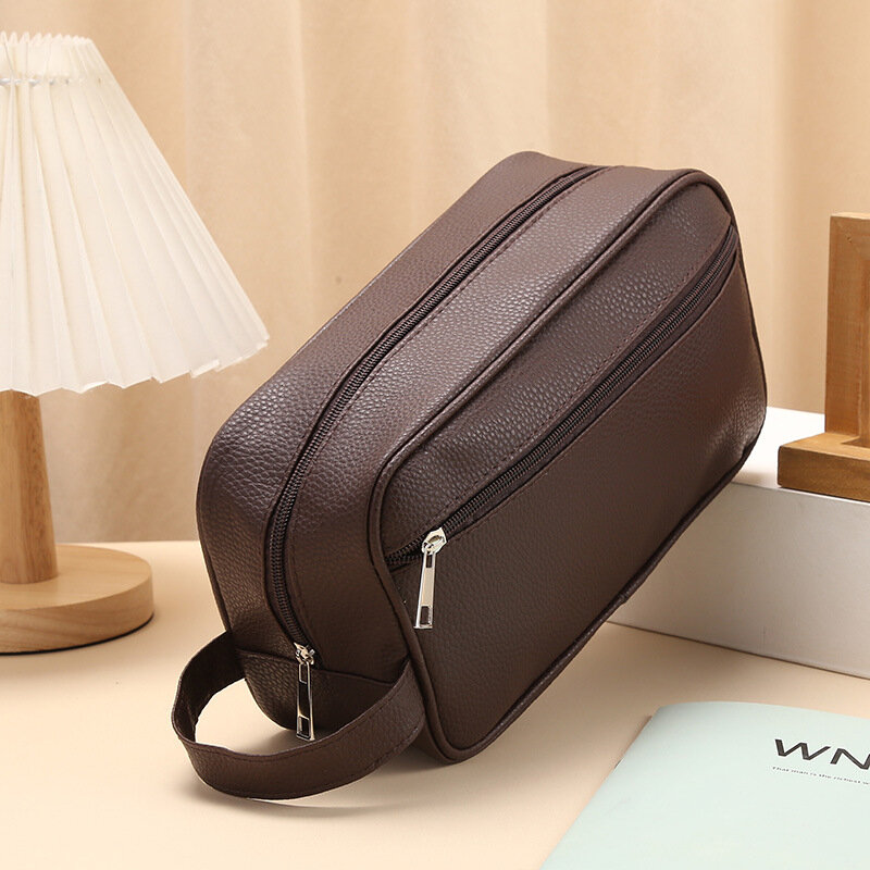 Men Waterproof Travel Toiletries Storage Bag PVC Lychee Pattern Cosmetic Bag Portable Makeup Organiser Male Zipper Handbags