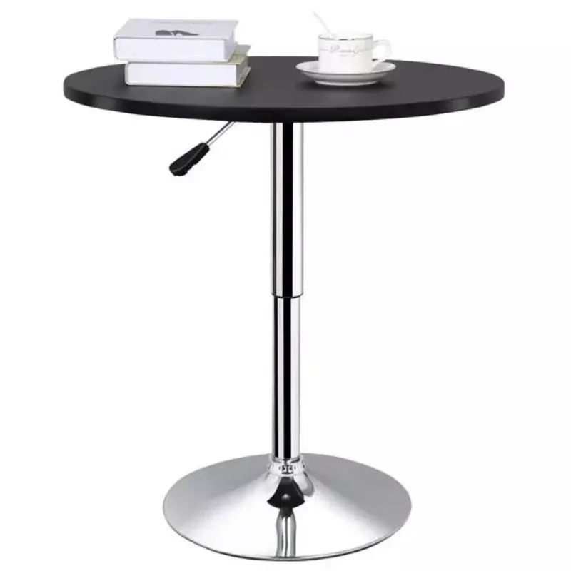 Adjustable Chrome Base Round Swivel Bar Table, Black