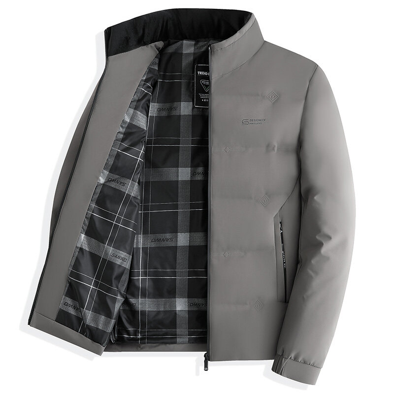 Jaqueta casual de colarinho em pé masculina, jaqueta de inverno, marca luxo, leve, à prova de vento, leve, sênior, casaco masculino, 2023