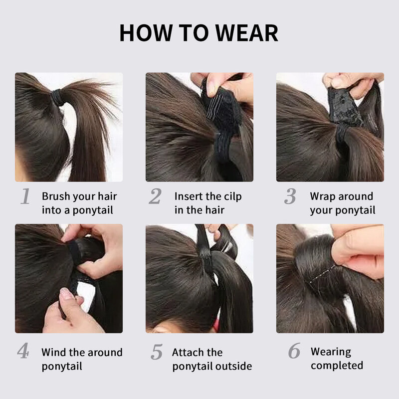 Synthetic Ponytail Hair Extensions Long Straight Wrap Around Clip In Pony Tail Fake Hair Black Blonde Ombre Hairpieces for Women