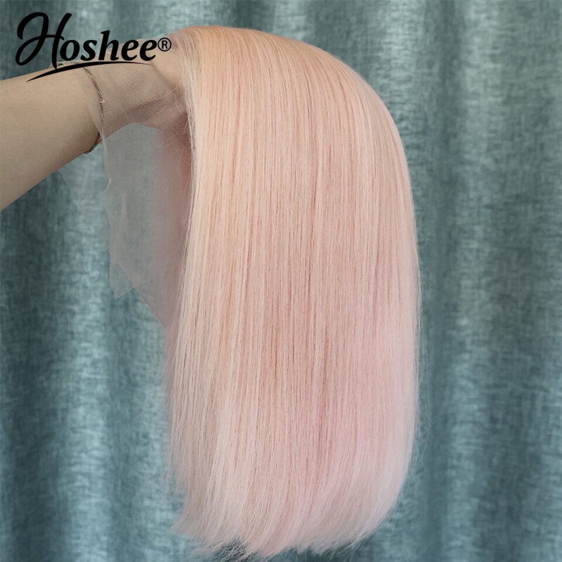 13x4 przezroczyste lekkie różowa peruka przedrubowana koronkowa krótki Bob czołowa fryzura Pixie bezklejowa peruka brazylijska dziewicze włosy dla kobiet